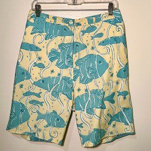 Lilly Pulitzer Yellow & Turquoise Fish Print Shorts, Size 12